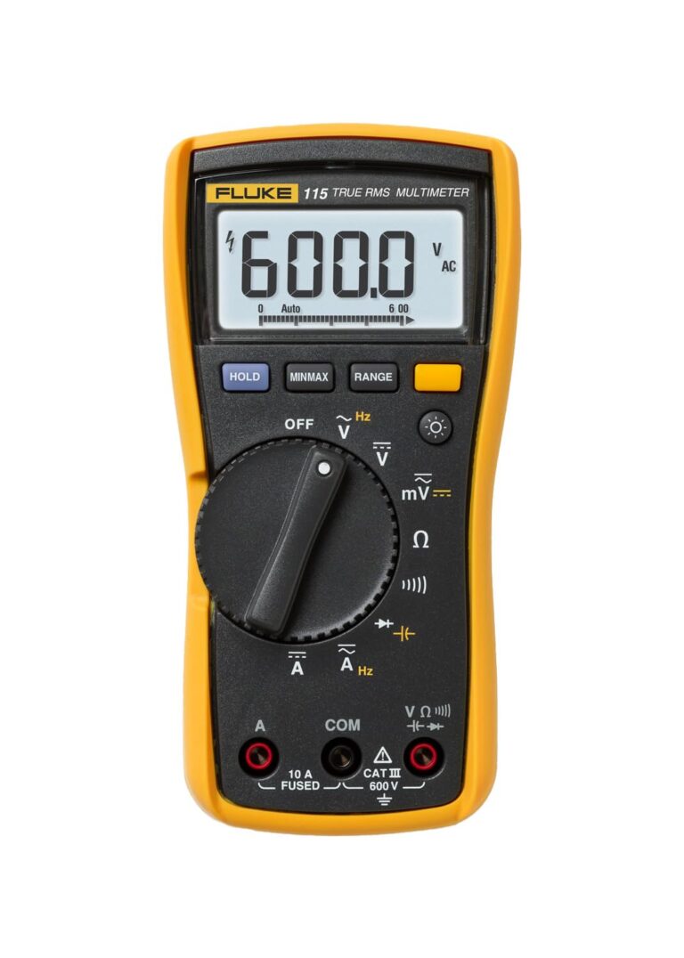 Fluke 115 Digital Multimeter, Measures AC/DC Voltage To 600 V & Current to 10 A, Measures Resistance, Continuity, Frequency & Capacitance, Includes Battery, Holster & 4mm...