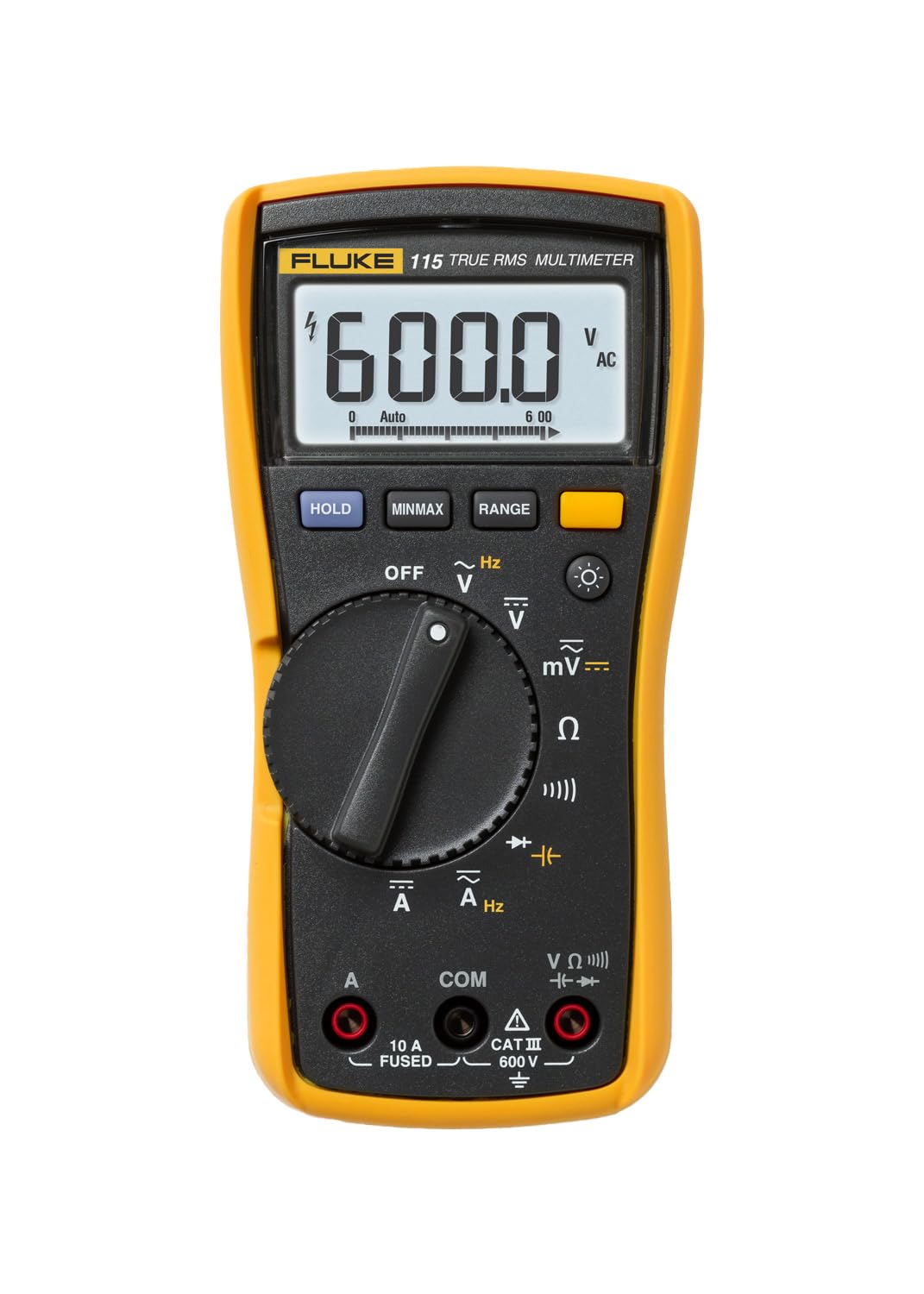 Fluke 115 Digital Multimeter, Measures AC/DC Voltage To 600 V & Current to 10 A, Measures Resistance, Continuity, Frequency & Capacitance, Includes Battery, Holster & 4mm...