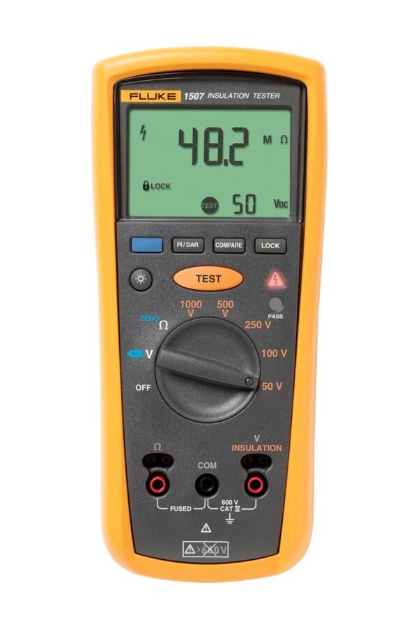 Fluke 1507 Digital Megohmmeter Insulation Resistance Tester, For Advanced Industrial and Electrical Insulation Testing, Offers Multiple Insulation Test Voltages: 50 V, 100 V,... Fluke 1507 Digital Megohmmeter Insulation Resistance Tester, For Advanced Industrial and Electrical Insulation Testing, Offers Multiple Insulation Test Voltages: 50 V, 100 V,...