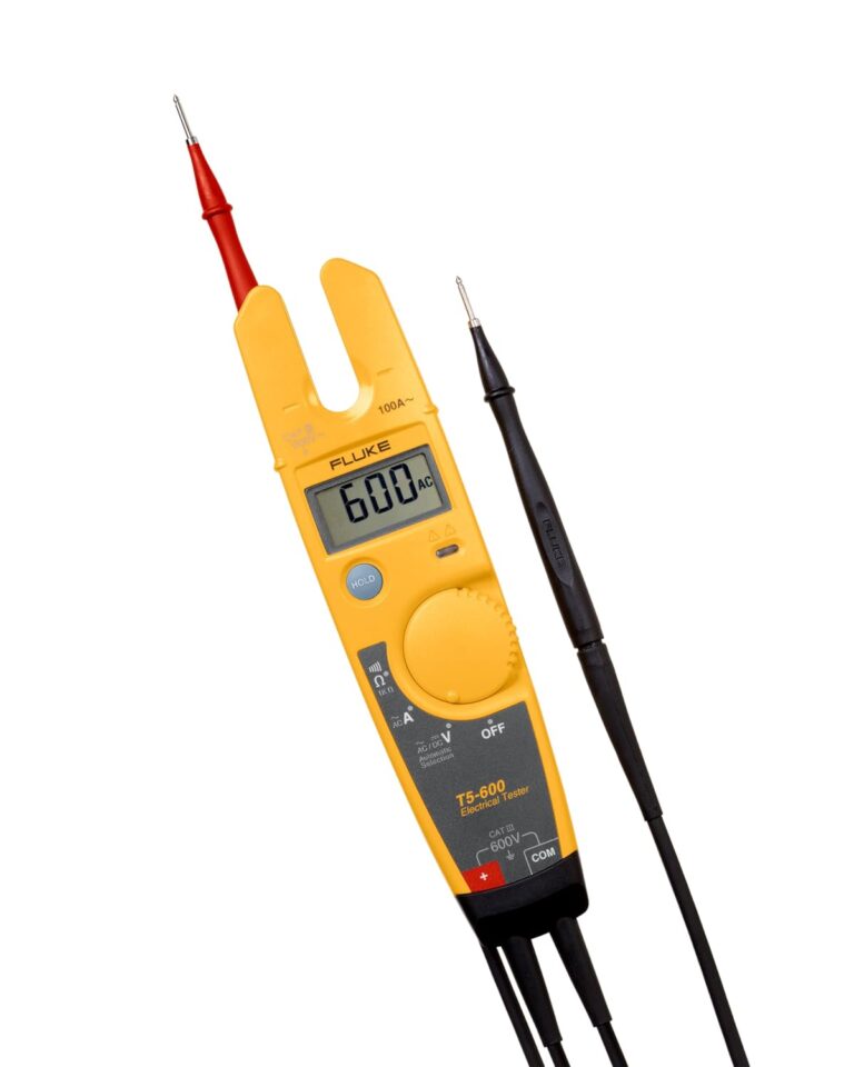 Fluke T5-600 Electrical Voltage, Continuity and Current Tester, Measures Up To 100 A Without Contact, Automatically Select AC/DC Voltage For Tests, Includes Detachable SlimReach...