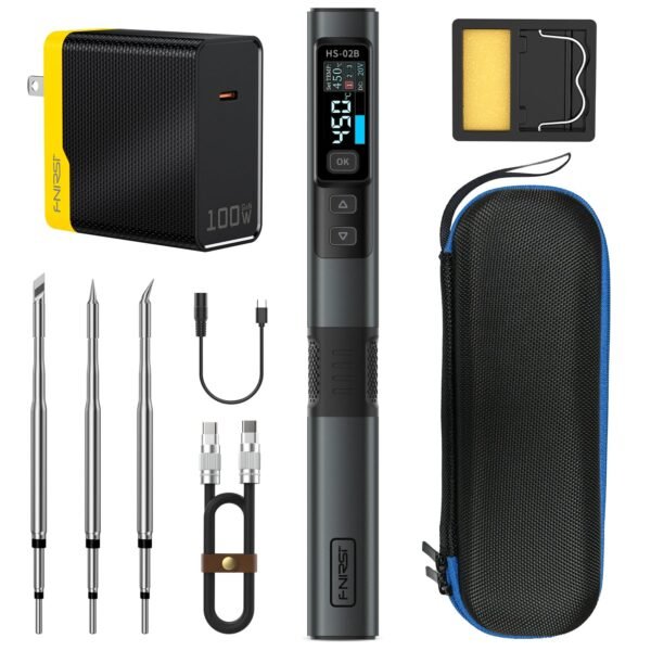 FNIRSI HS-02B 100W Portable Corded Soldering Iron Kit, 2S Fast Heating, 212-842℉, Pre-set 3 Groups Temperature, 3 210 Soldering Tips, Smart Digital Soldering Iron Pen for... FNIRSI HS-02B 100W Portable Corded Soldering Iron Kit, 2S Fast Heating, 212-842℉, Pre-set 3 Groups Temperature, 3 210 Soldering Tips, Smart Digital Soldering Iron Pen for...