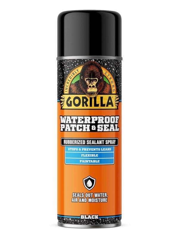 Gorilla Waterproof Patch & Seal Rubberized Sealant Spray, Black, 16 Ounce (Pack of 1) - Seals Out Water, Air, and Moisture Gorilla Waterproof Patch & Seal Rubberized Sealant Spray, Black, 16 Ounce (Pack of 1) - Seals Out Water, Air, and Moisture