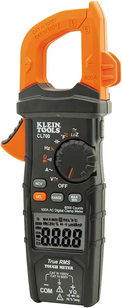 Klein Tools CL700 Auto Ranging Digital Clamp Meter, TRMS 600Amp, AC/DC Volts, Current, LoZ, Continuity, Frequency, NCVT, Temp, More, 1000V Klein Tools CL700 Auto Ranging Digital Clamp Meter, TRMS 600Amp, AC/DC Volts, Current, LoZ, Continuity, Frequency, NCVT, Temp, More, 1000V