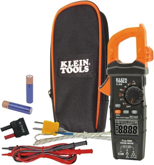 Klein Tools CL800 Digital Clamp Meter, Auto Ranging TRMS, AC/DC Volt/Current, LoZ, Continuity, Frequency, Capacitance, NCVT, Temp, More 1000V Klein Tools CL800 Digital Clamp Meter, Auto Ranging TRMS, AC/DC Volt/Current, LoZ, Continuity, Frequency, Capacitance, NCVT, Temp, More 1000V