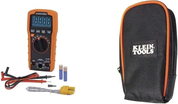 Klein Tools MM420 Digital Multimeter, Auto-Ranging TRMS Multimeter, 600V AC/DC Voltage, 10A AC/DC Current, 50 MOhms Resistance,Orange/Black & 69401 Multimeter Carrying Case Klein Tools MM420 Digital Multimeter, Auto-Ranging TRMS Multimeter, 600V AC/DC Voltage, 10A AC/DC Current, 50 MOhms Resistance,Orange/Black & 69401 Multimeter Carrying Case