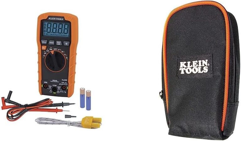 Klein Tools MM420 Digital Multimeter, Auto-Ranging TRMS Multimeter, 600V AC/DC Voltage, 10A AC/DC Current, 50 MOhms Resistance,Orange/Black & 69401 Multimeter Carrying Case