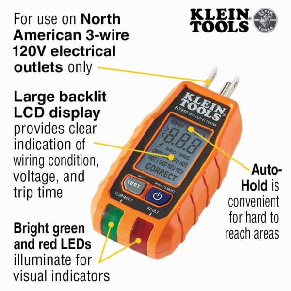 Klein Tools RT250 GFCI Outlet Tester Review Clear LCD and Wiring Fault Detection Klein Tools RT250 GFCI Outlet Tester Review Clear LCD and Wiring Fault Detection