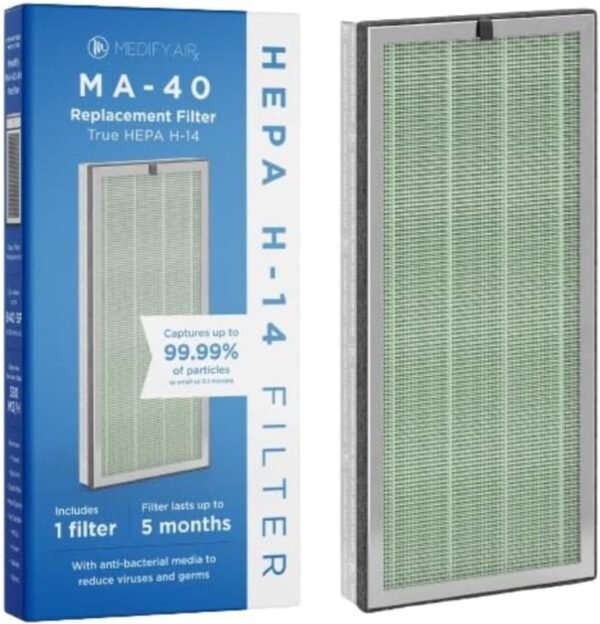 Medify Air MA-40 Genuine Replacement Filter | for Allergens, Wildfire Smoke, Dust, Odors, Pollen, Pet Dander | 3 in 1 with Pre-filter, H14 HEPA, and Activated Carbon | Removal... Medify Air MA-40 Genuine Replacement Filter | for Allergens, Wildfire Smoke, Dust, Odors, Pollen, Pet Dander | 3 in 1 with Pre-filter, H14 HEPA, and Activated Carbon | Removal...