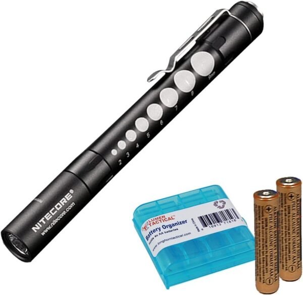 Nitecore MT06MD Penlight Flashlight, 180 Lumen LED for Medical Doctors, Nurses and EMTs with 2X AAA Batteries & Lumen Tactical Battery Organizer (Black w/Pupil Gauge) Nitecore MT06MD Penlight Flashlight, 180 Lumen LED for Medical Doctors, Nurses and EMTs with 2X AAA Batteries & Lumen Tactical Battery Organizer (Black w/Pupil Gauge)