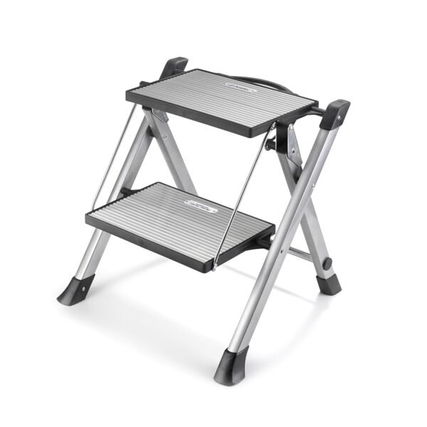 Polder Easy-Close Aluminium 2-Step Stool, Ladder with Non-Skid Feet, Folding Step, Top Step Height - 1.4 feet Polder Easy-Close Aluminium 2-Step Stool, Ladder with Non-Skid Feet, Folding Step, Top Step Height - 1.4 feet