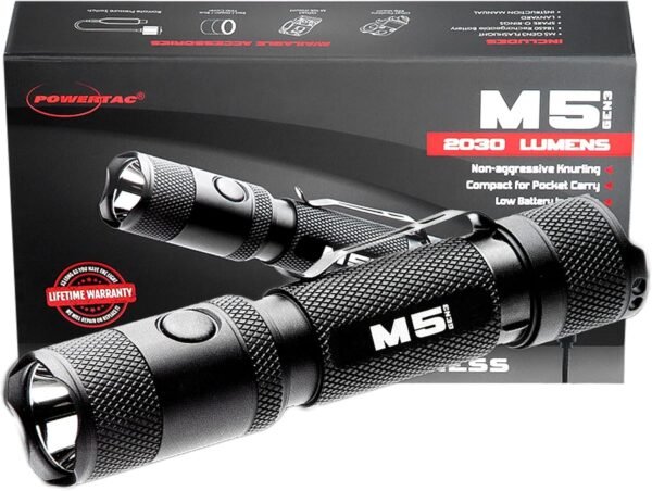 PowerTac M5-G3 2030 Lumens Rechargeable Tactical Flashlight, 330M Throw with Magnetic Charging and Dual Switch, LED Flashlight for Outdoor Emergency PowerTac M5-G3 2030 Lumens Rechargeable Tactical Flashlight, 330M Throw with Magnetic Charging and Dual Switch, LED Flashlight for Outdoor Emergency