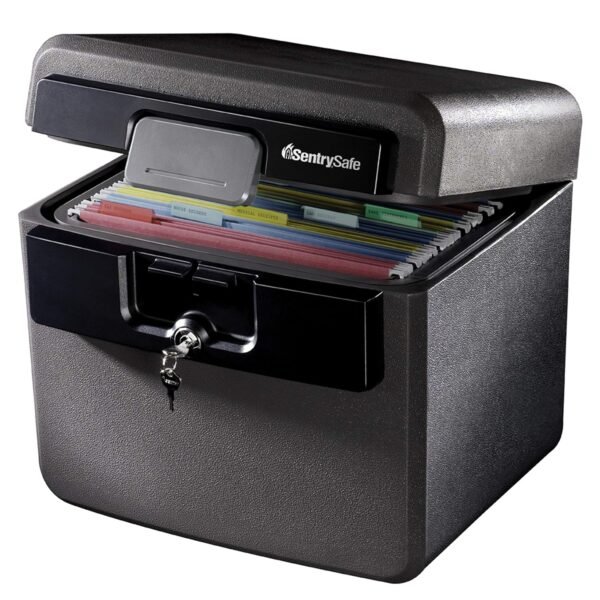 SentrySafe Black Fireproof and Waterproof Safe, File Folder and Document Box with Key Lock, Ex. 14.3 x 15.5 x 13.5 inches, HD4100 SentrySafe Black Fireproof and Waterproof Safe, File Folder and Document Box with Key Lock, Ex. 14.3 x 15.5 x 13.5 inches, HD4100
