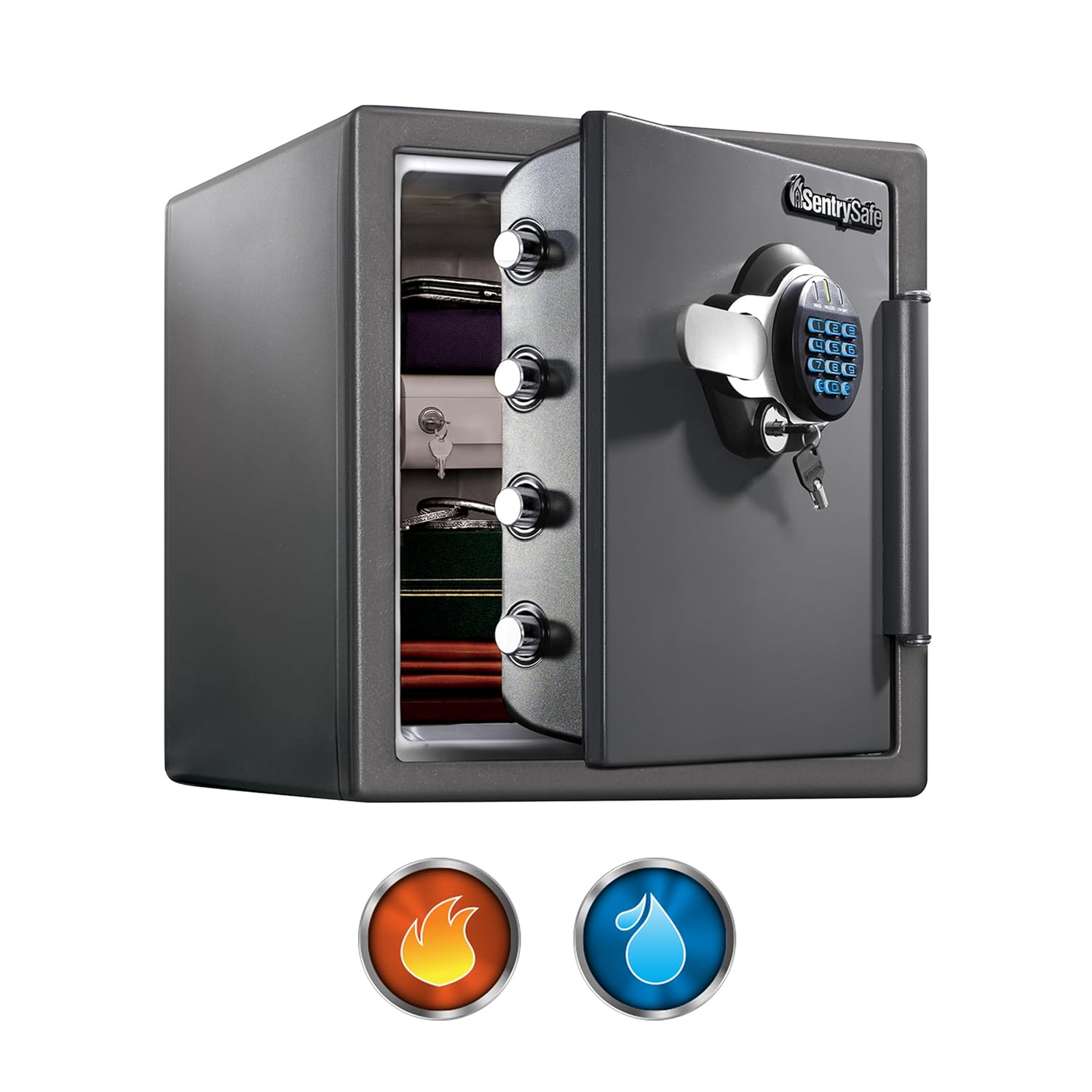 SentrySafe Waterproof and Fireproof Alloy Steel Digital Safe Box for Home with Code Button Keypad, 1.23 Cubic Feet, 17.8 x 16.3 x 19.3 Inches (exterior), SFW123GDC