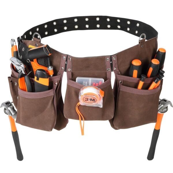 VEVOR Tool Belt, 13 Pockets, Adjusts from 29 Inches to 54 Inches, Faux Sede Leather Heavy Duty Tool Pouch Bag with Dual Hammer Loops for Electrician, Carpenter, Handyman,... VEVOR Tool Belt, 13 Pockets, Adjusts from 29 Inches to 54 Inches, Faux Sede Leather Heavy Duty Tool Pouch Bag with Dual Hammer Loops for Electrician, Carpenter, Handyman,...