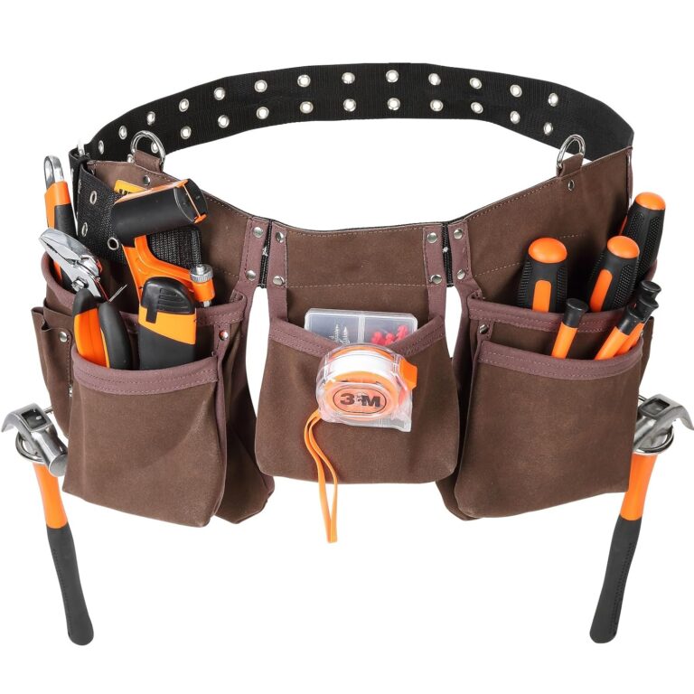 VEVOR Tool Belt, 13 Pockets, Adjusts from 29 Inches to 54 Inches, Faux Sede Leather Heavy Duty Tool Pouch Bag with Dual Hammer Loops for Electrician, Carpenter, Handyman,...