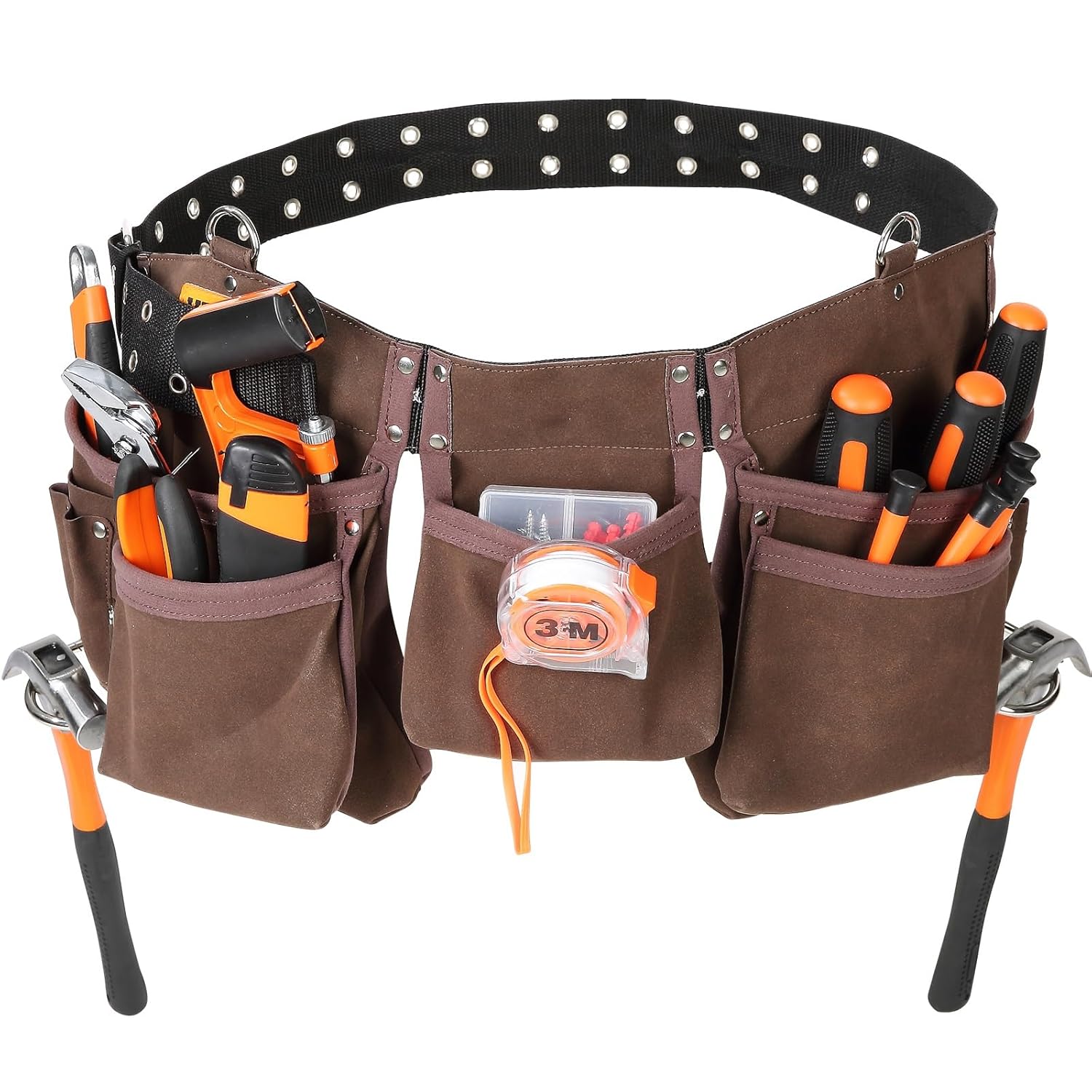 VEVOR Tool Belt, 13 Pockets, Adjusts from 29 Inches to 54 Inches, Faux Sede Leather Heavy Duty Tool Pouch Bag with Dual Hammer Loops for Electrician, Carpenter, Handyman,...