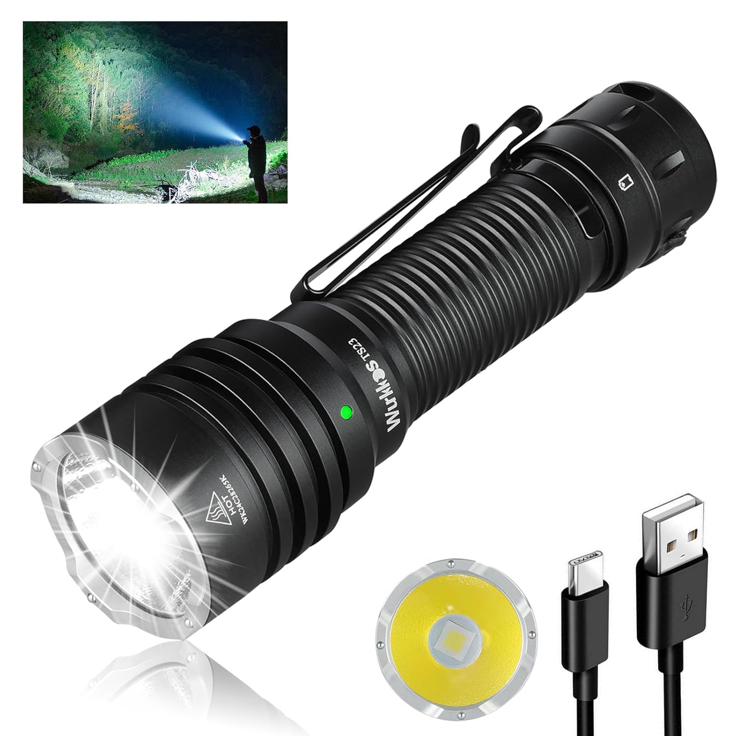 Wurkkos TS23 Tactical Flashlight,5000 High Lumens Rechargeable Flashlight,70.3 HI LED 482M Attack Head LED Flashlights,IP68 Waterproof Flashlights for...