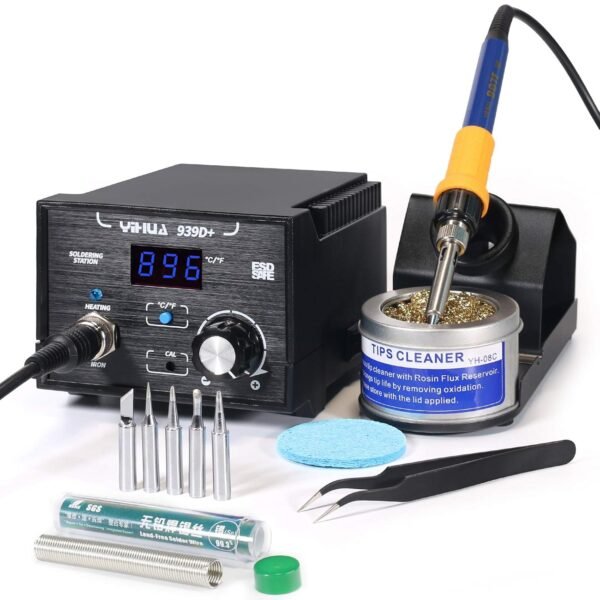 YIHUA 939D+ Digital Soldering Station, 75W Equivalent with Precision Heat Control (392°F to 896°F) and Built-in Transformer. ESD Safe, Lead Free with °C/°F display (Black) YIHUA 939D+ Digital Soldering Station, 75W Equivalent with Precision Heat Control (392°F to 896°F) and Built-in Transformer. ESD Safe, Lead Free with °C/°F display (Black)